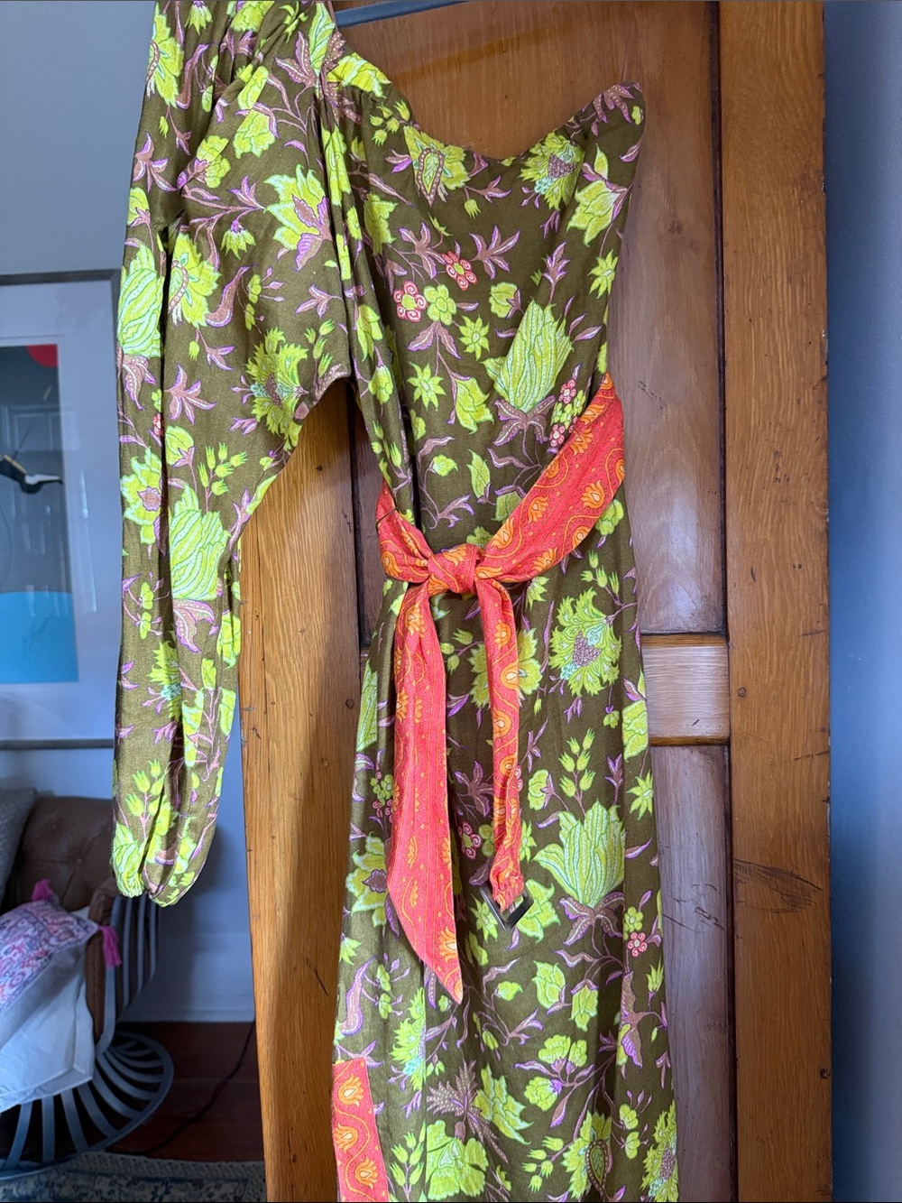 Boteh (Australian Designer) Asymmetrical Shoulder Linen Floral Maxi Dress 👗 - Picture 3 of 9